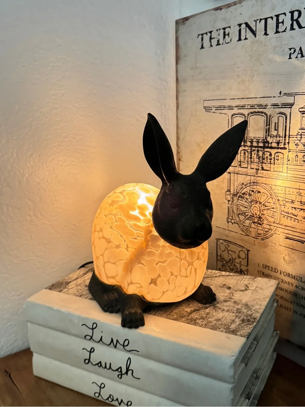 Vintage Andrea by Sadek Tin Chi Rabbit Lamp Glass & Brass Pink Spotted Bunny